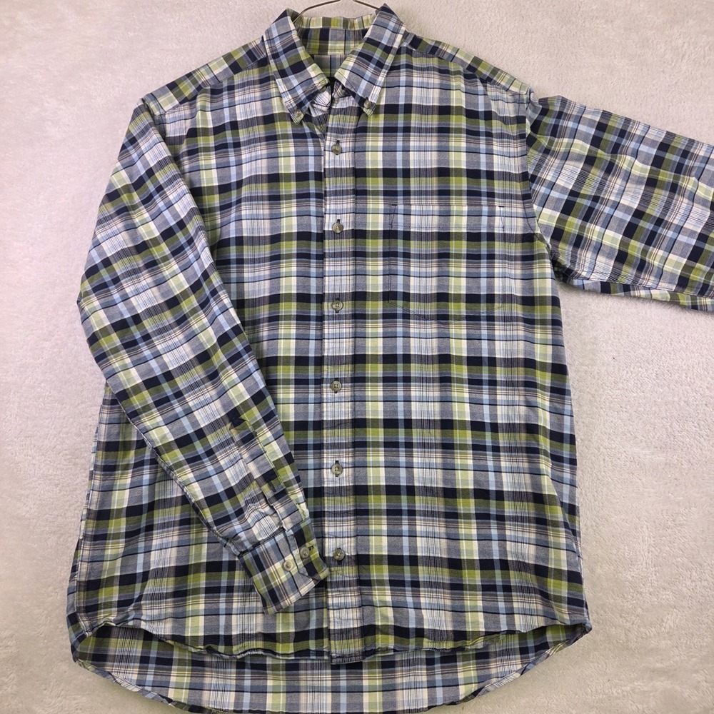 Eddie Bauer Relaxed Fit Plaid Button Down Shirt Mens Medium Green Blue Cotton